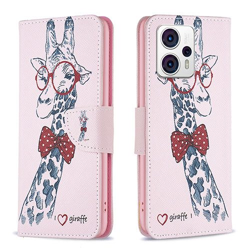 Leather Case Stands Fashionable Pattern Flip Cover Holder B01F for Motorola Moto G13 Pink