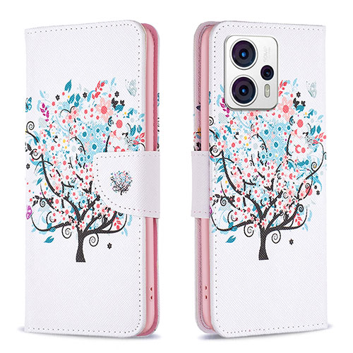 Leather Case Stands Fashionable Pattern Flip Cover Holder B01F for Motorola Moto G23 White