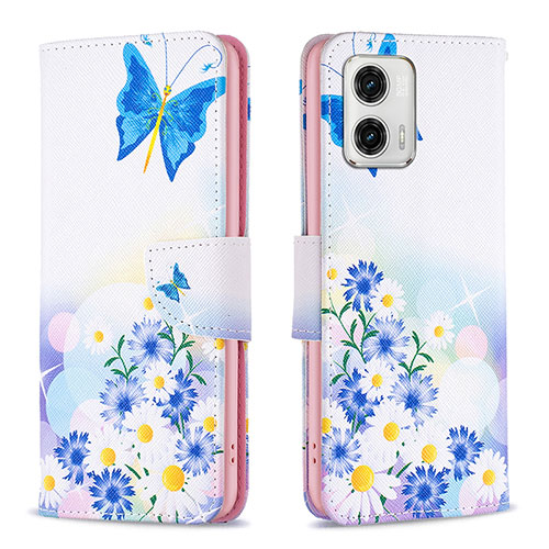 Leather Case Stands Fashionable Pattern Flip Cover Holder B01F for Motorola Moto G73 5G Blue