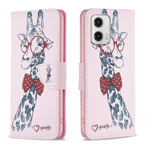 Leather Case Stands Fashionable Pattern Flip Cover Holder B01F for Motorola Moto G73 5G Pink