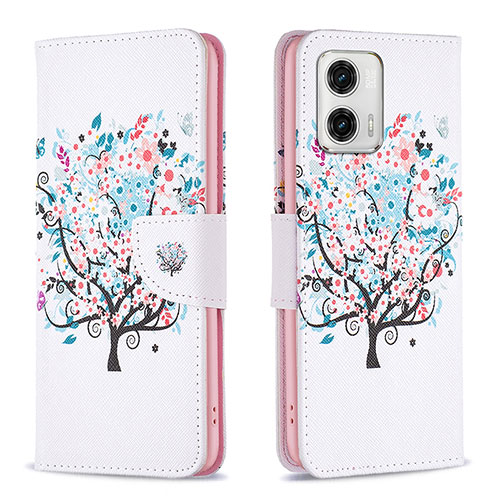 Leather Case Stands Fashionable Pattern Flip Cover Holder B01F for Motorola Moto G73 5G White