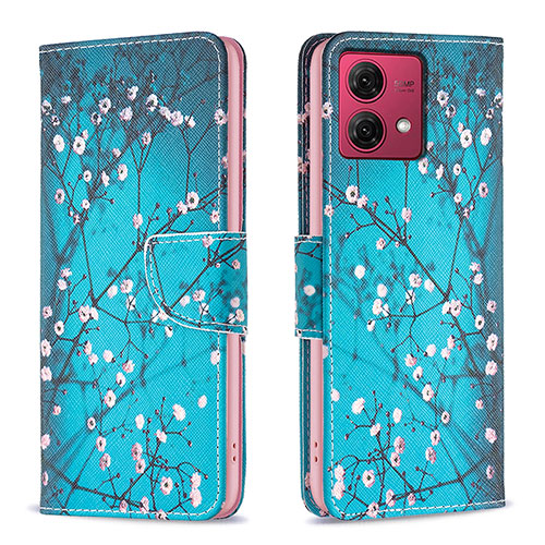 Leather Case Stands Fashionable Pattern Flip Cover Holder B01F for Motorola Moto G84 5G Cyan