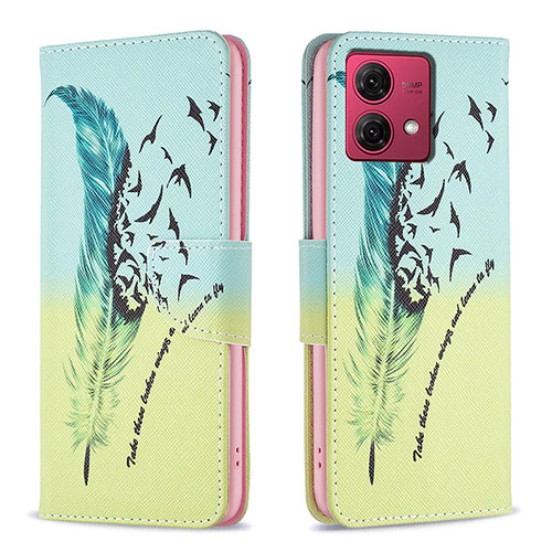 Leather Case Stands Fashionable Pattern Flip Cover Holder B01F for Motorola Moto G84 5G Matcha Green