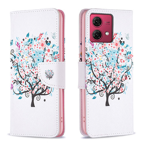 Leather Case Stands Fashionable Pattern Flip Cover Holder B01F for Motorola Moto G84 5G White