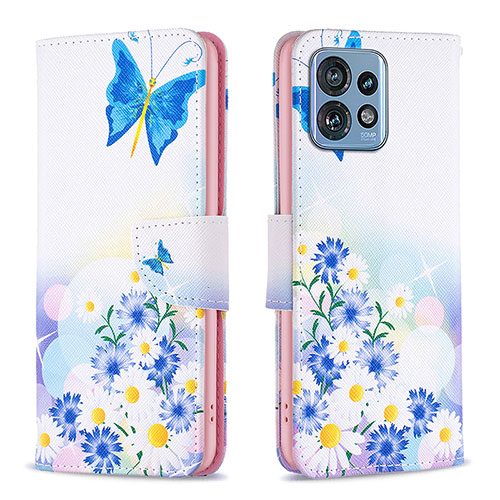 Leather Case Stands Fashionable Pattern Flip Cover Holder B01F for Motorola Moto X40 5G Blue