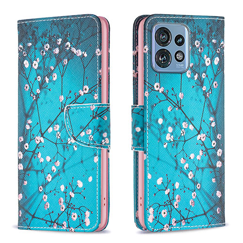 Leather Case Stands Fashionable Pattern Flip Cover Holder B01F for Motorola Moto X40 5G Cyan