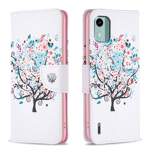 Leather Case Stands Fashionable Pattern Flip Cover Holder B01F for Nokia C12 Pro White