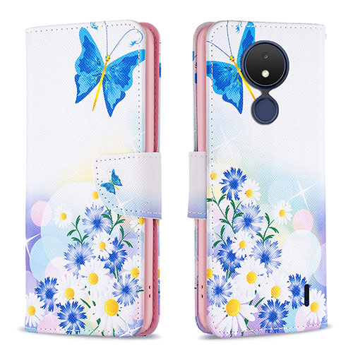 Leather Case Stands Fashionable Pattern Flip Cover Holder B01F for Nokia C21 Blue