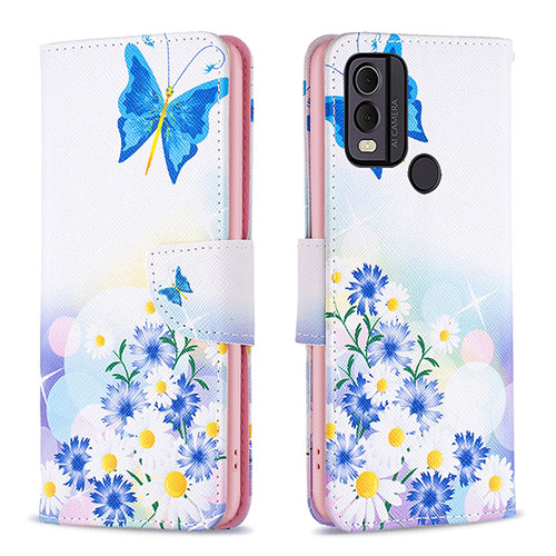 Leather Case Stands Fashionable Pattern Flip Cover Holder B01F for Nokia C22 Blue