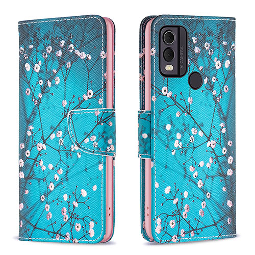 Leather Case Stands Fashionable Pattern Flip Cover Holder B01F for Nokia C22 Cyan