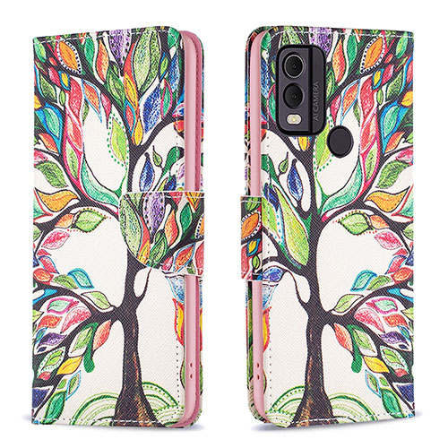 Leather Case Stands Fashionable Pattern Flip Cover Holder B01F for Nokia C22 Green