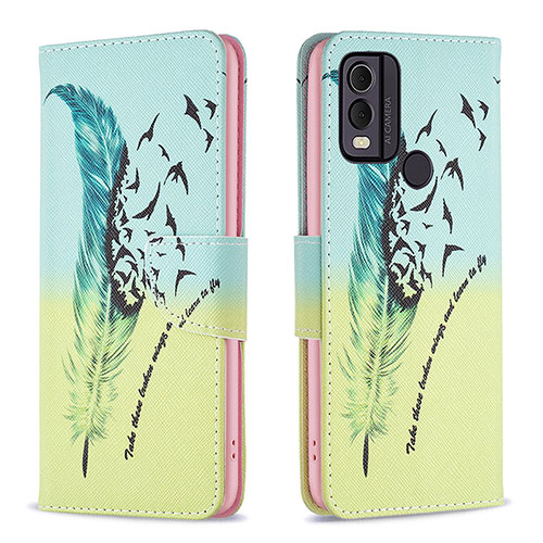 Leather Case Stands Fashionable Pattern Flip Cover Holder B01F for Nokia C22 Matcha Green