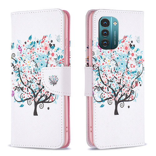 Leather Case Stands Fashionable Pattern Flip Cover Holder B01F for Nokia G11 White