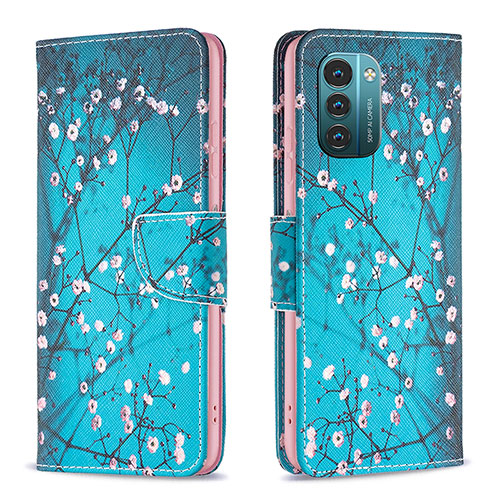 Leather Case Stands Fashionable Pattern Flip Cover Holder B01F for Nokia G21 Cyan