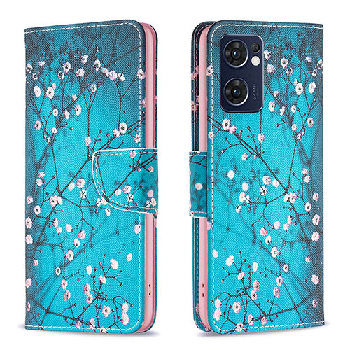 Leather Case Stands Fashionable Pattern Flip Cover Holder B01F for OnePlus Nord CE 2 5G Cyan