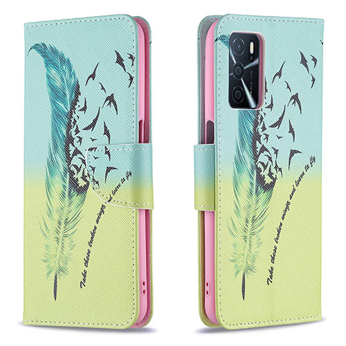 Leather Case Stands Fashionable Pattern Flip Cover Holder B01F for Oppo A16s Matcha Green