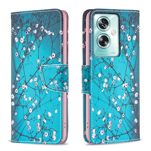 Leather Case Stands Fashionable Pattern Flip Cover Holder B01F for Oppo A2 5G Cyan