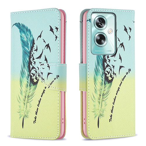 Leather Case Stands Fashionable Pattern Flip Cover Holder B01F for Oppo A2 5G Matcha Green