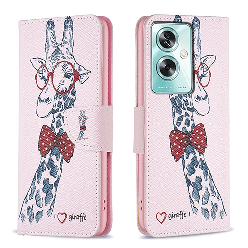 Leather Case Stands Fashionable Pattern Flip Cover Holder B01F for Oppo A2 5G Pink