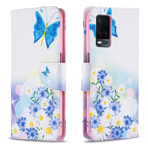 Leather Case Stands Fashionable Pattern Flip Cover Holder B01F for Oppo A54 4G Blue