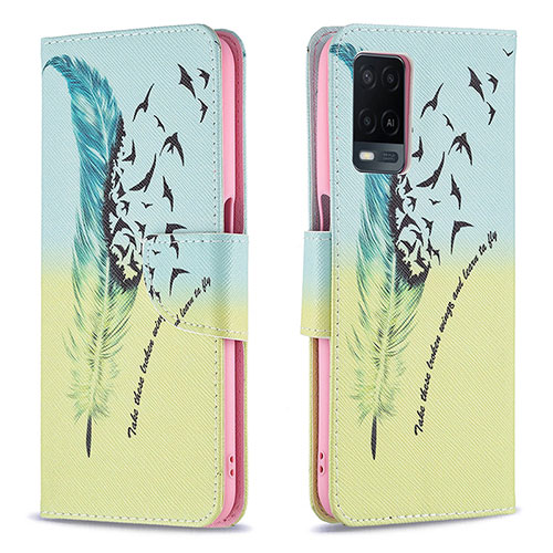 Leather Case Stands Fashionable Pattern Flip Cover Holder B01F for Oppo A54 4G Matcha Green