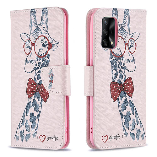 Leather Case Stands Fashionable Pattern Flip Cover Holder B01F for Oppo A74 4G Pink