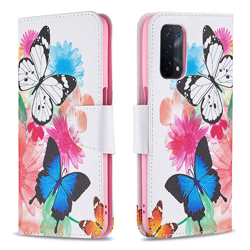 Leather Case Stands Fashionable Pattern Flip Cover Holder B01F for Oppo A74 5G Colorful