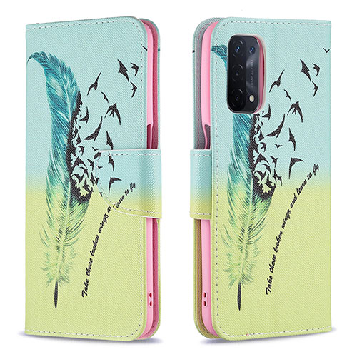 Leather Case Stands Fashionable Pattern Flip Cover Holder B01F for Oppo A74 5G Matcha Green