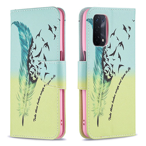 Leather Case Stands Fashionable Pattern Flip Cover Holder B01F for Oppo A93 5G Matcha Green