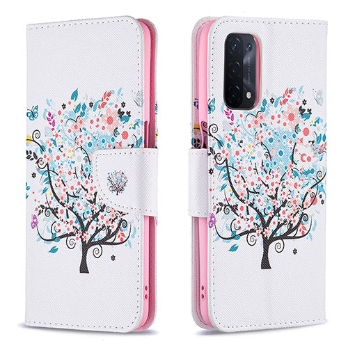 Leather Case Stands Fashionable Pattern Flip Cover Holder B01F for Oppo A93 5G White