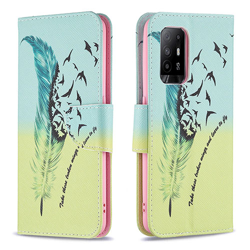 Leather Case Stands Fashionable Pattern Flip Cover Holder B01F for Oppo A94 5G Matcha Green