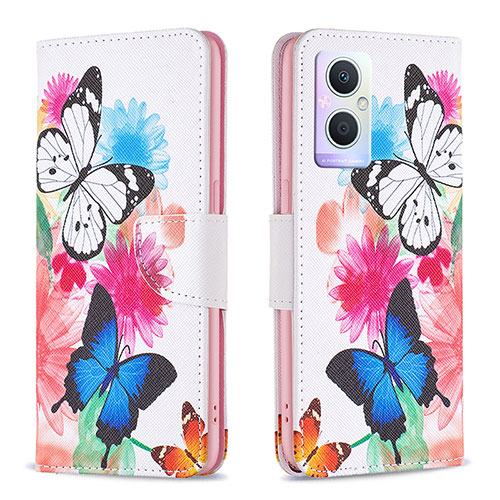 Leather Case Stands Fashionable Pattern Flip Cover Holder B01F for Oppo A96 5G Colorful