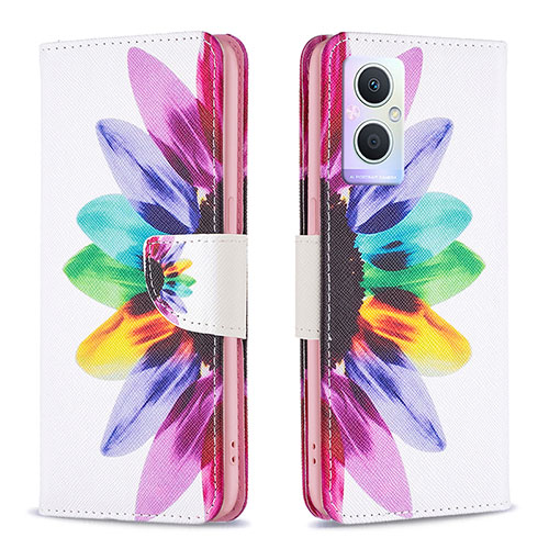 Leather Case Stands Fashionable Pattern Flip Cover Holder B01F for Oppo A96 5G Mixed