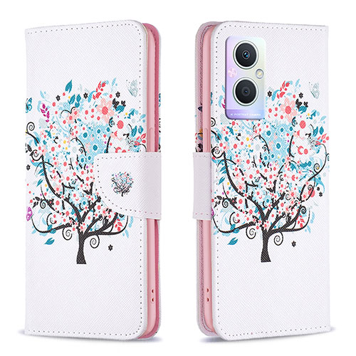 Leather Case Stands Fashionable Pattern Flip Cover Holder B01F for Oppo A96 5G White