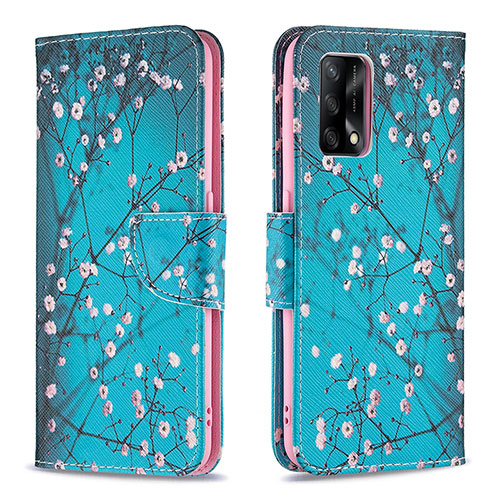 Leather Case Stands Fashionable Pattern Flip Cover Holder B01F for Oppo F19 Cyan