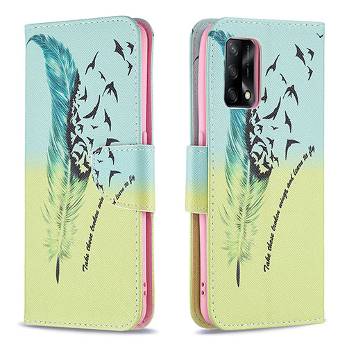 Leather Case Stands Fashionable Pattern Flip Cover Holder B01F for Oppo F19 Matcha Green
