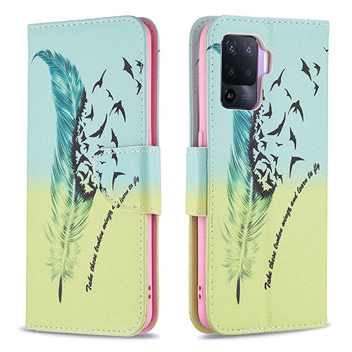 Leather Case Stands Fashionable Pattern Flip Cover Holder B01F for Oppo F19 Pro Matcha Green