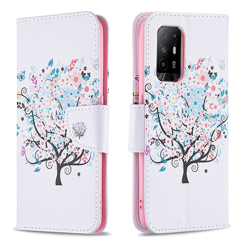 Leather Case Stands Fashionable Pattern Flip Cover Holder B01F for Oppo F19 Pro+ Plus 5G White