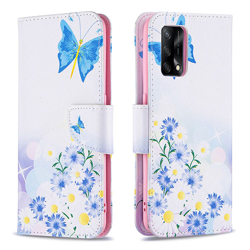 Leather Case Stands Fashionable Pattern Flip Cover Holder B01F for Oppo F19s Blue