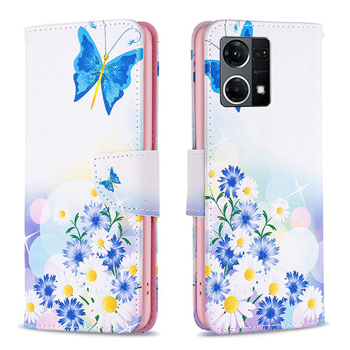 Leather Case Stands Fashionable Pattern Flip Cover Holder B01F for Oppo F21 Pro 4G Blue