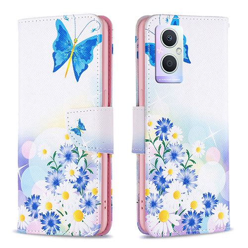 Leather Case Stands Fashionable Pattern Flip Cover Holder B01F for Oppo F21 Pro 5G Blue