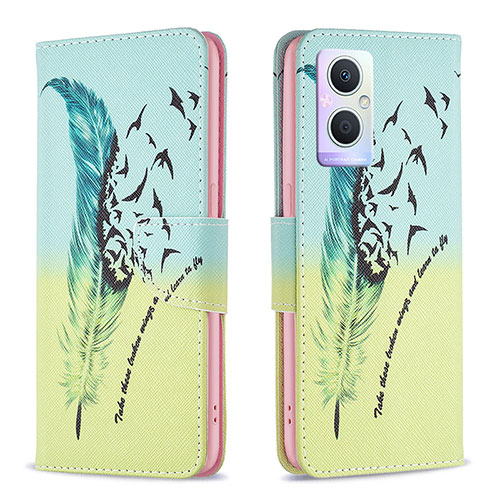 Leather Case Stands Fashionable Pattern Flip Cover Holder B01F for Oppo F21 Pro 5G Matcha Green