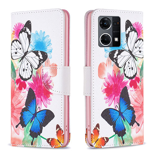 Leather Case Stands Fashionable Pattern Flip Cover Holder B01F for Oppo F21s Pro 4G Colorful