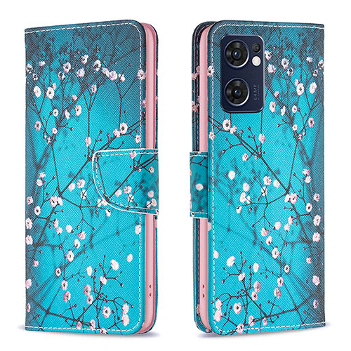 Leather Case Stands Fashionable Pattern Flip Cover Holder B01F for Oppo Find X5 Lite 5G Cyan