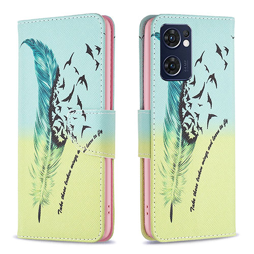 Leather Case Stands Fashionable Pattern Flip Cover Holder B01F for Oppo Find X5 Lite 5G Matcha Green