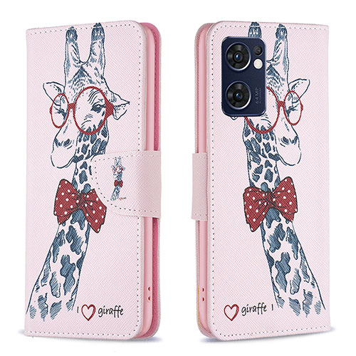 Leather Case Stands Fashionable Pattern Flip Cover Holder B01F for Oppo Find X5 Lite 5G Pink