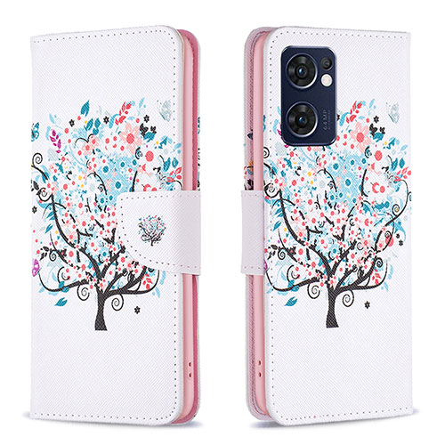 Leather Case Stands Fashionable Pattern Flip Cover Holder B01F for Oppo Find X5 Lite 5G White