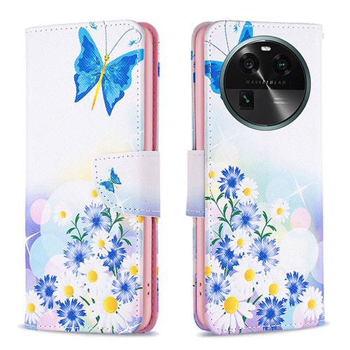 Leather Case Stands Fashionable Pattern Flip Cover Holder B01F for Oppo Find X6 5G Blue