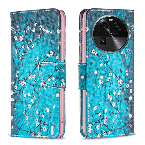 Leather Case Stands Fashionable Pattern Flip Cover Holder B01F for Oppo Find X6 5G Cyan