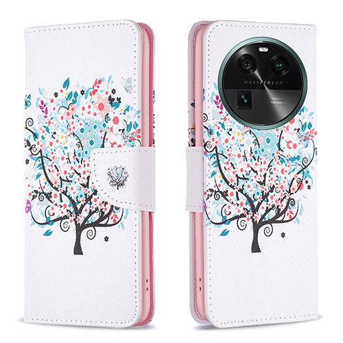 Leather Case Stands Fashionable Pattern Flip Cover Holder B01F for Oppo Find X6 5G White